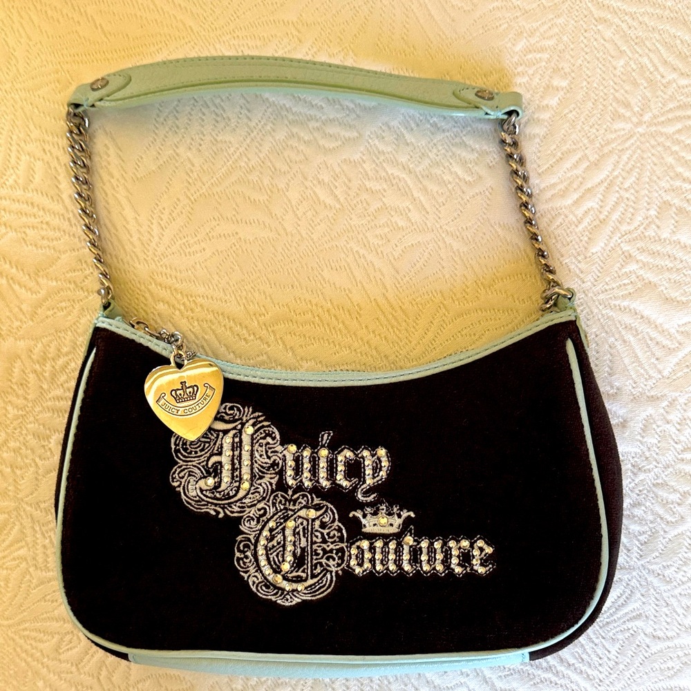 Juicy Couture Black and Light Blue Shoulder Bag never used